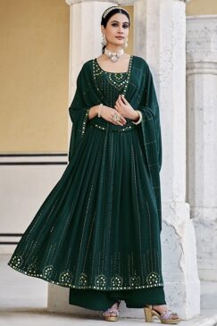 Green Embroidered Palazzo Style Anarkali Suit