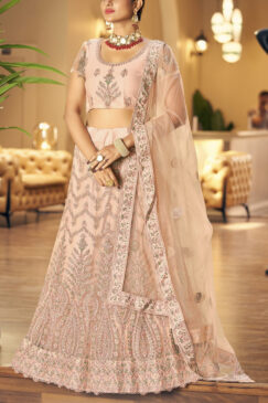 Alternative view of Peach Embroidered Net Party Wear Lehenga Choli