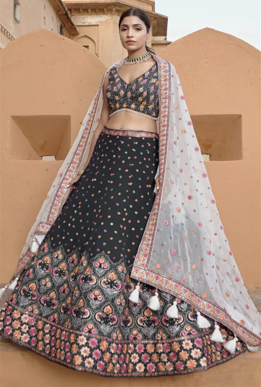 Dark Grey Georgette Lehenga Choli