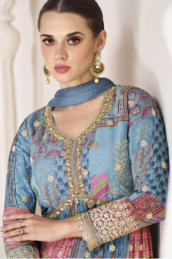 Alternative view of Blue Organza Silk Anarkali Suit
