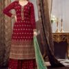 Maroon Embroidered Palazzo Suit