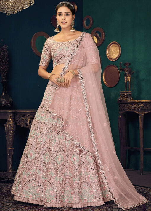 Pastel Pink Georgette Festive Lehenga Choli