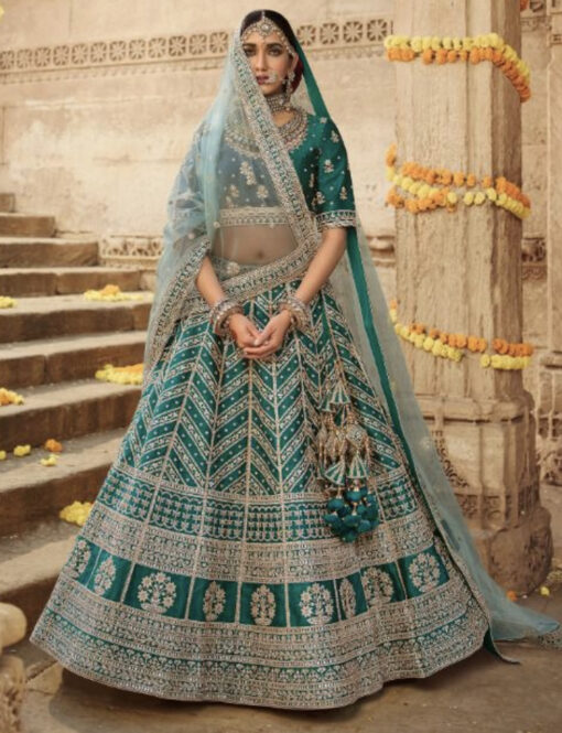 Turquoise Blue Heavy Silk Bridal Lehenga Choli