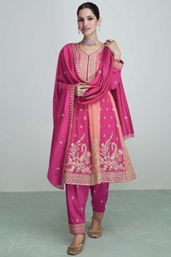 Pink Frock Style Silk Pant Suit