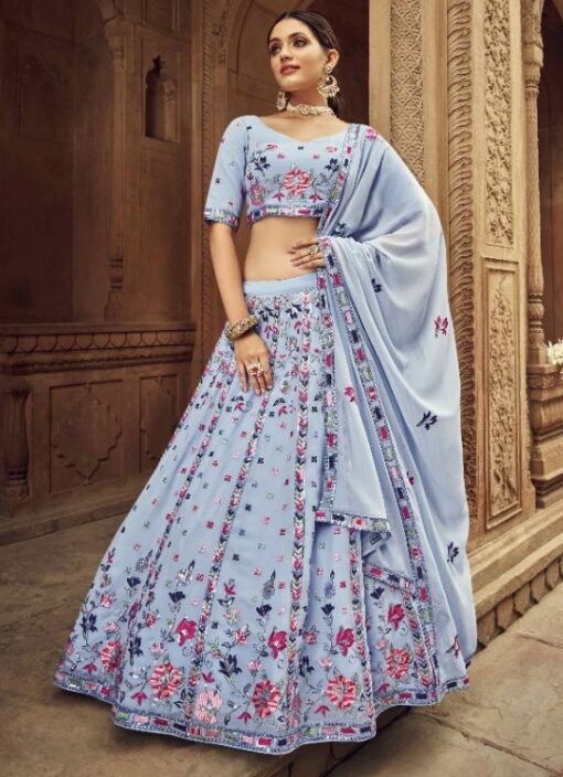 Sky Blue Georgette Party Wear Lehenga Choli