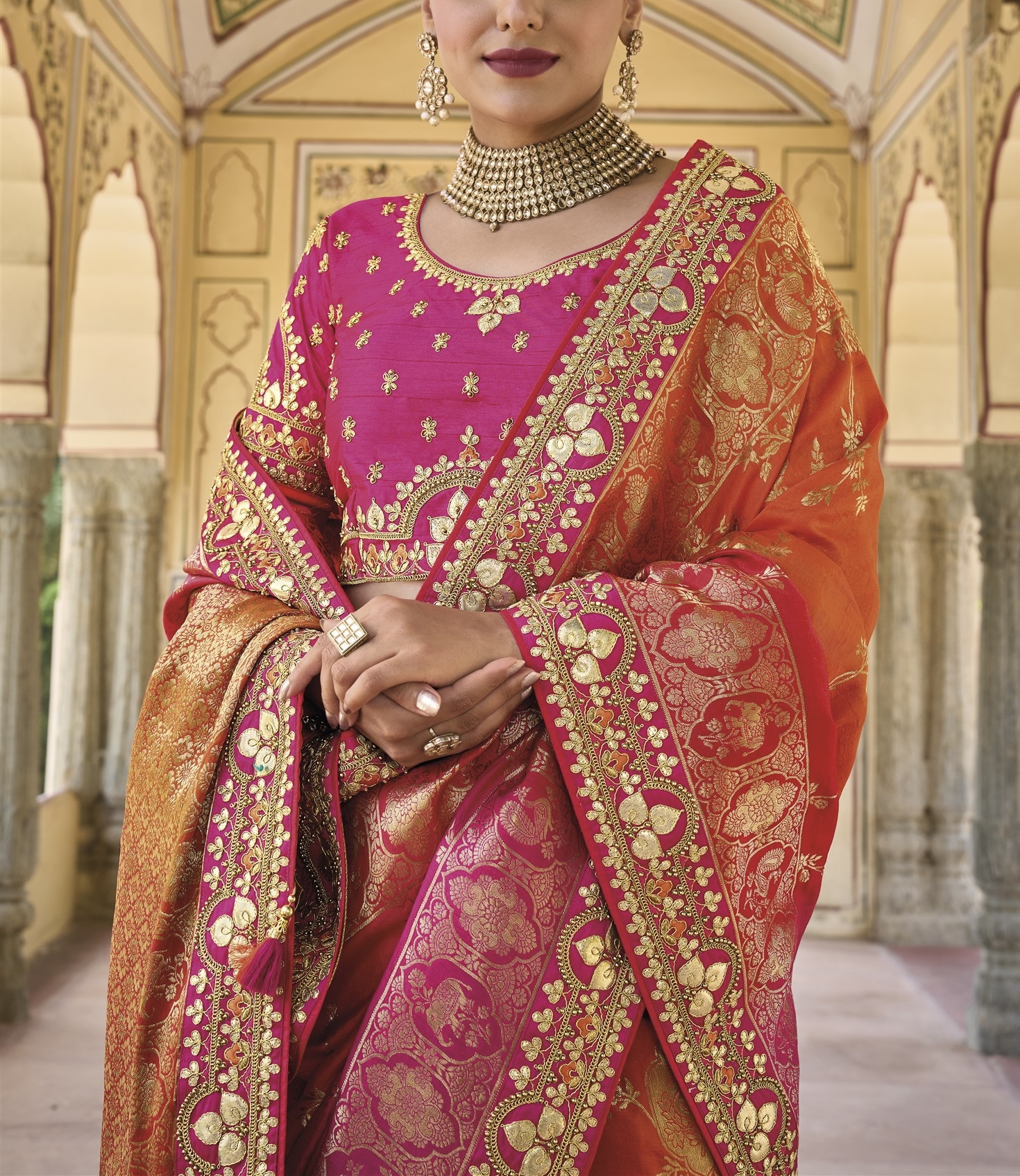 Pink Dola Silk Embroidered Wedding Saree - Sarees Designer Collection