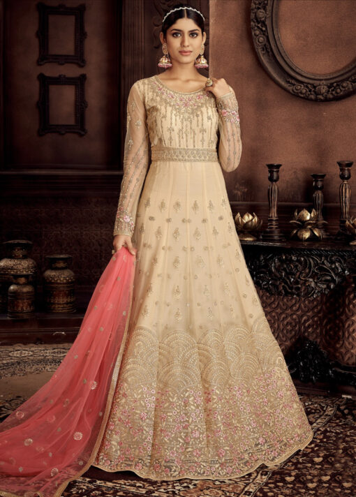 Beige Embroidered Bridal Anarkali Suit