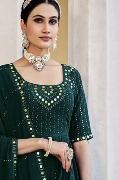 Alternative view of Green Embroidered Palazzo Style Anarkali Suit