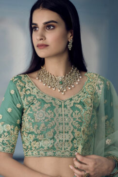 Alternative view of Turquoise Organza Sangeet Lehenga Choli