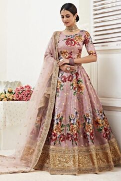 Mauve Floral Print Banglori Lehenga Choli