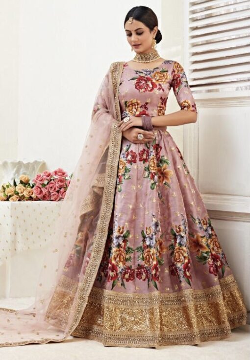 Mauve Floral Print Banglori Lehenga Choli