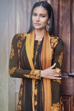 Alternative view of Khaki Crepe Churidar Suit