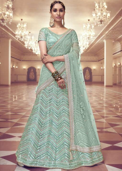 Sea Green Net Wedding Lehenga Choli