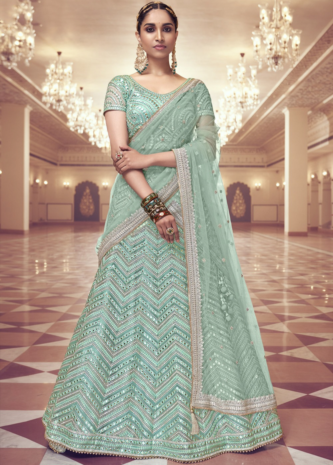 Mint green on sale lehenga online