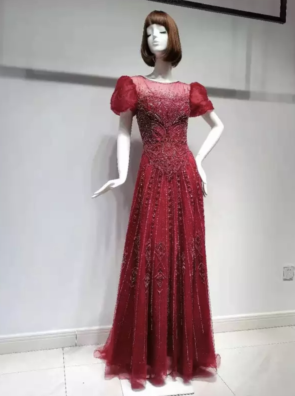 Red - Unlined - Modest Evening Dress