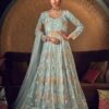Pale Blue Jacket Style Net Embroidered Anarkali Dress