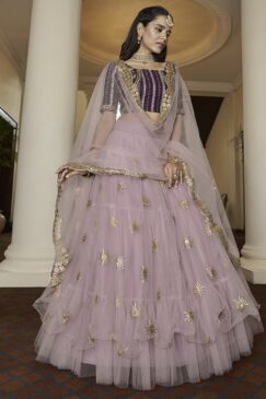 Light Purple Embroidered Net Party Wear Lehenga Choli