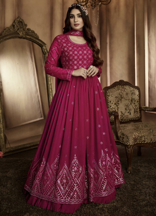 Pink Front Slit Lehenga Style Anarkali Suit