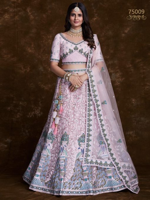 Baby Pink Heavy Embroidered Bridal Lehenga Choli