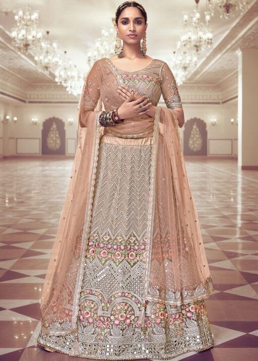 Dusty Peach Net Wedding Lehenga Choli