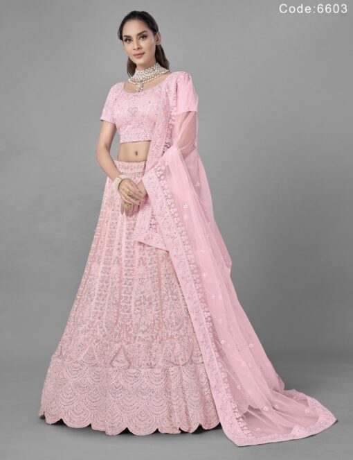 Pink Soft Net embroidered Bridal Lehenga Choli