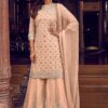 Peach Net Embroidered Palazzo Suit