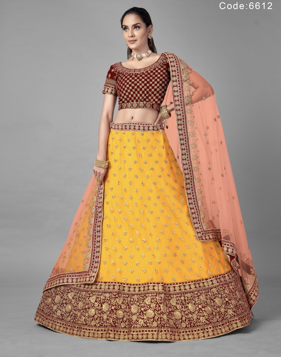 Mustard Velvet & Soft Net Bridal Lehenga Choli Lehengas Designer