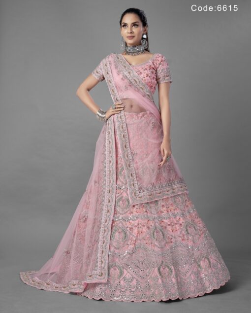 Pink Soft Net Bridal Lehenga Choli