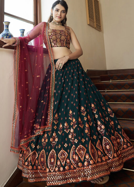 Green & Deep Pink Sangeet Lehenga Choli