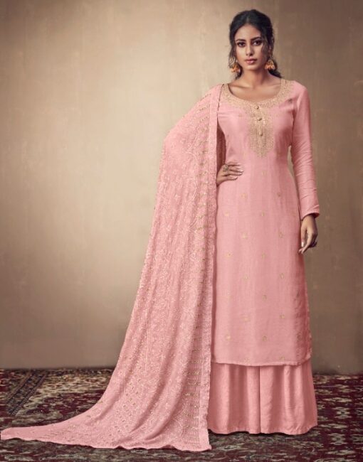 Pink Lakhnavi Work Palazzo Kameez Suit