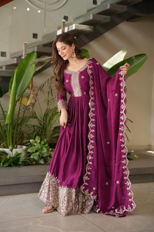 Beautiful anarkali gown in Crush silk Fabric
