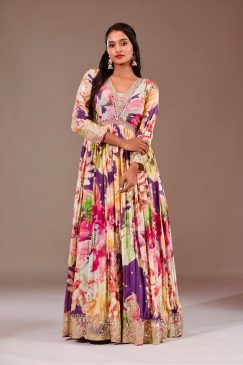 Alternative view of Beautiful Flower Print Anaraki Gown in Chinon Silk Fabric