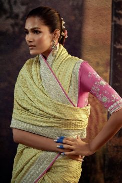 Alternative view of Yellow Fancy Fabric Embroidered Wedding Saree