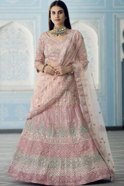 Peach Organza Sangeet Lehenga Choli
