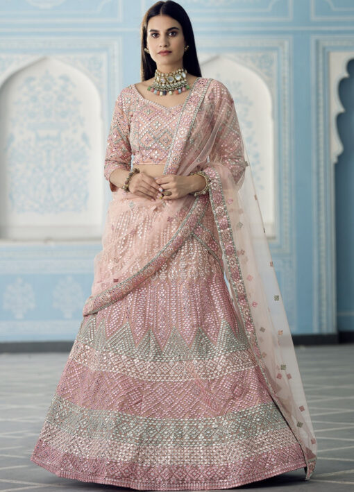 Peach Organza Sangeet Lehenga Choli