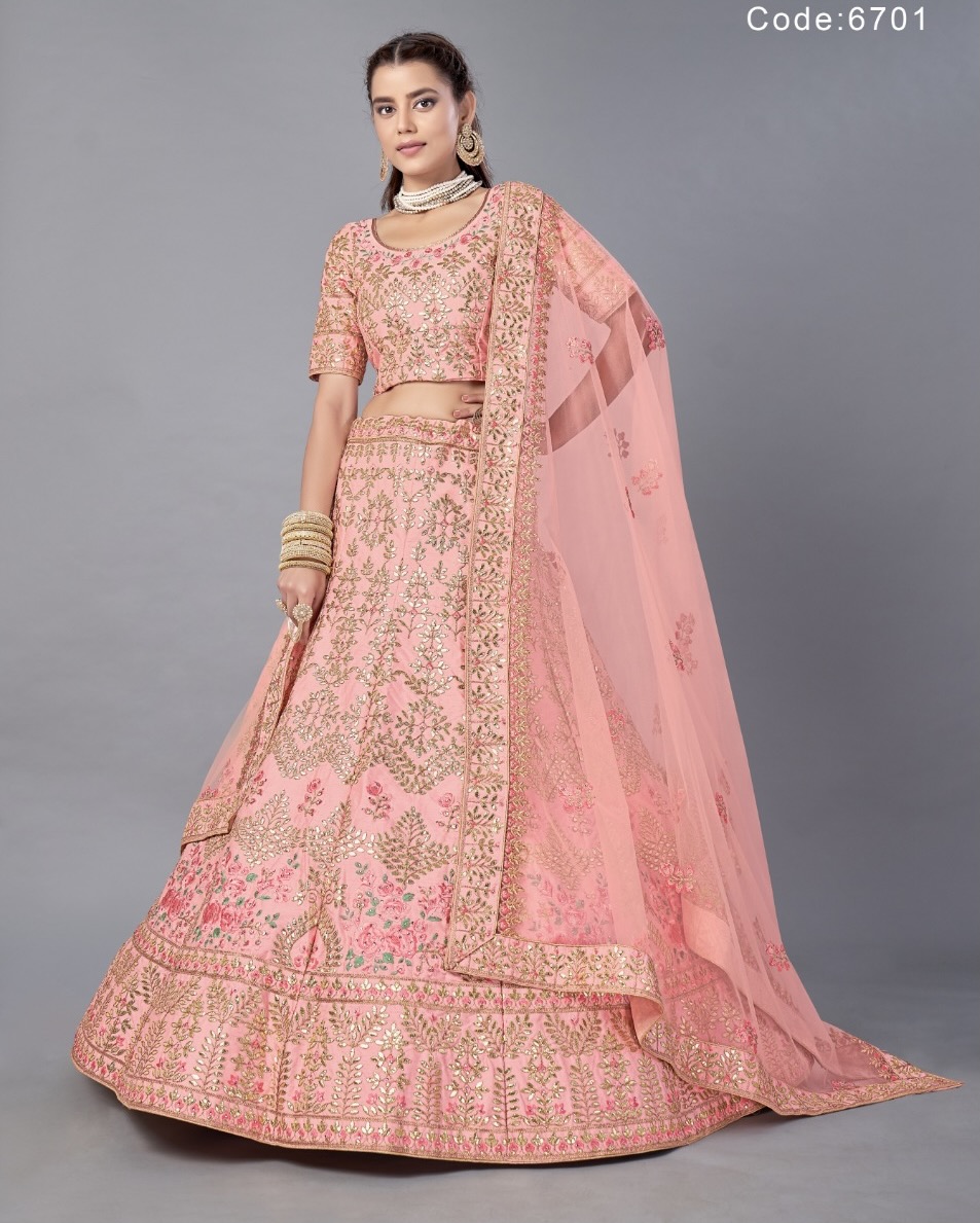 Peachy Pink Net Bridal Lehenga Choli Lehengas Designer Collection