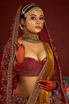 Alternative view of Royal Maroon Velvet Embroidered Bridal Lehenga Choli