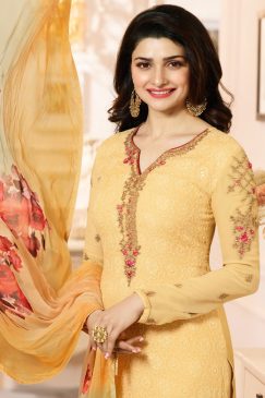 Alternative view of Prachi Desai Yellow Georgette Straight Suit