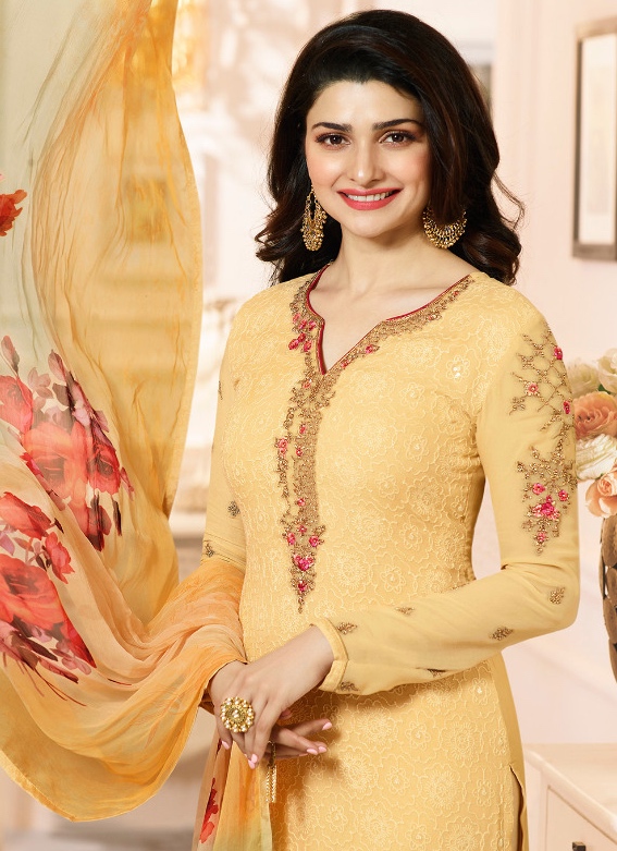 Prachi Desai Yellow Georgette Straight Suit - Image 2