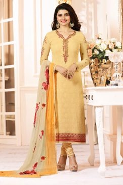 Prachi Desai Yellow Georgette Straight Suit