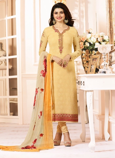 Prachi Desai Yellow Georgette Straight Suit