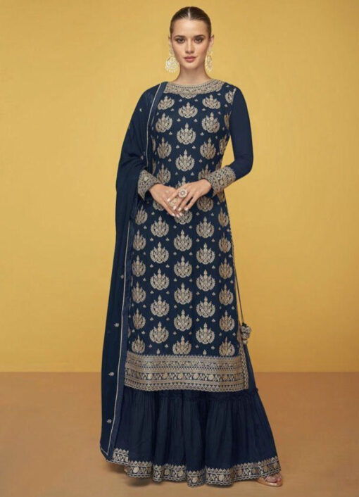 Navy Blue Georgette Sharara Suit