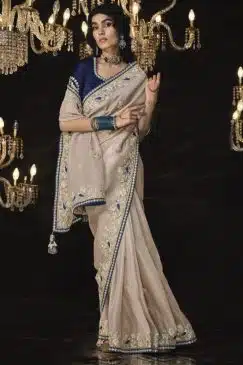 Beige Fancy Embroidered Wedding Saree