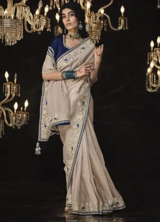 Beige Fancy Embroidered Wedding Saree