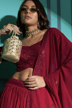 Alternative view of Red Georgette Pleated Lehenga Choli