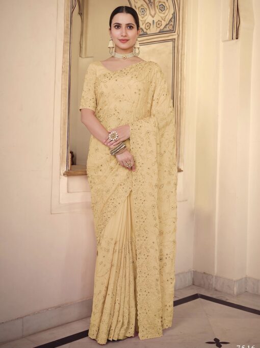 Yellow Chiffon Wedding Saree