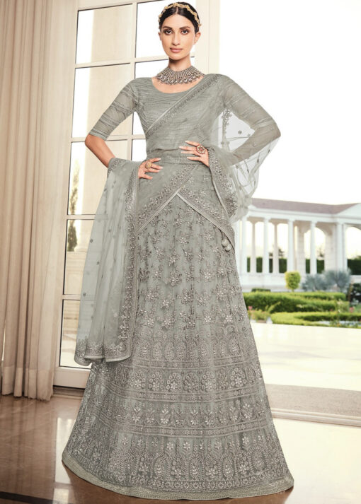 Grey Net Sangeet Lehenga Choli