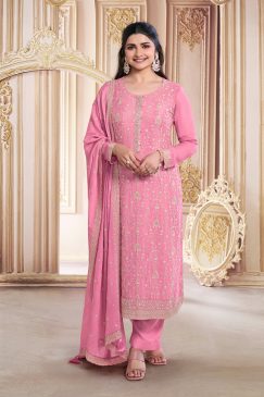 Party Wear Pink Color Suit in Georgette Fabric