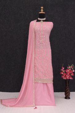 Alternative view of Party Wear Pink Color Suit in Georgette Fabric