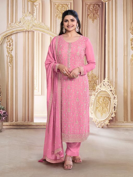Party Wear Pink Color Suit in Georgette Fabric